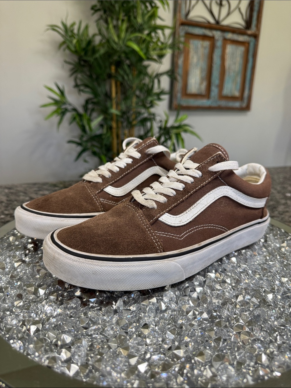 Vans Brown Suede Old Skool with White Stripe EUC M8 W 9.5 - Picture 5 of 14